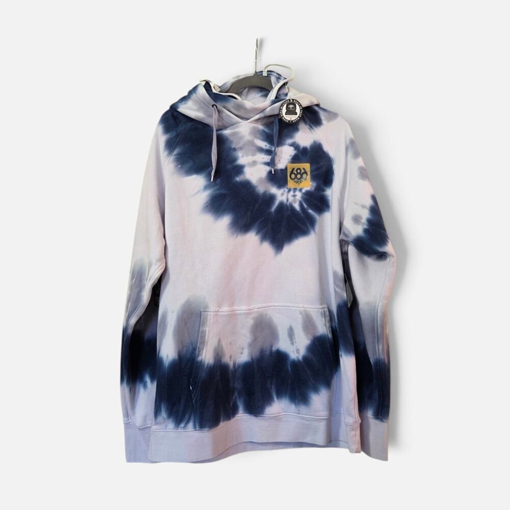 686 Purveyors Pullover Hoody Mens XL Blue Tie Dye Built-In Face Mask Hoodie NWT